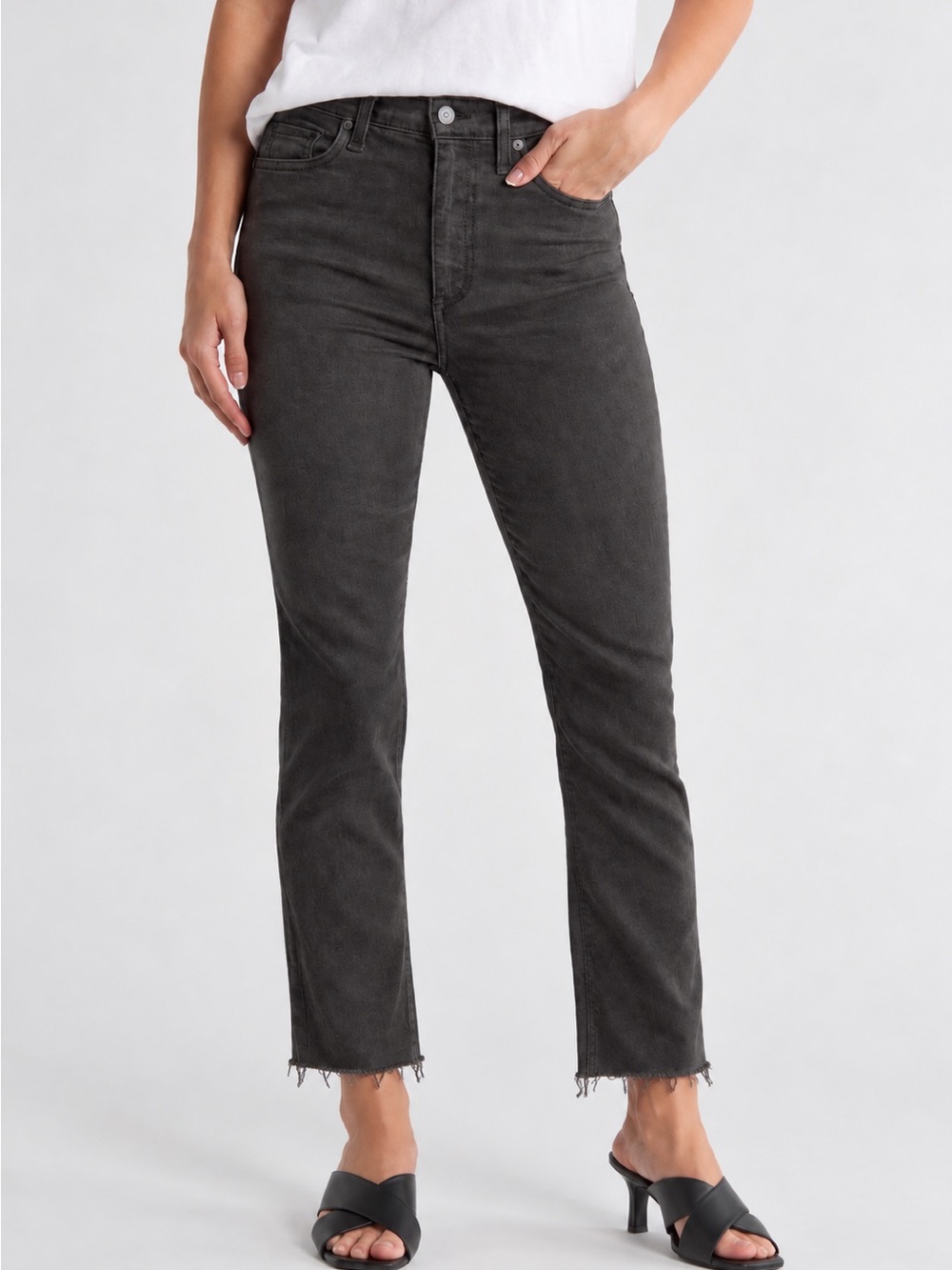 Rag & Bone Fern High Rise Slim Straight Strechy Jeans Gray Raw Hem Size 26